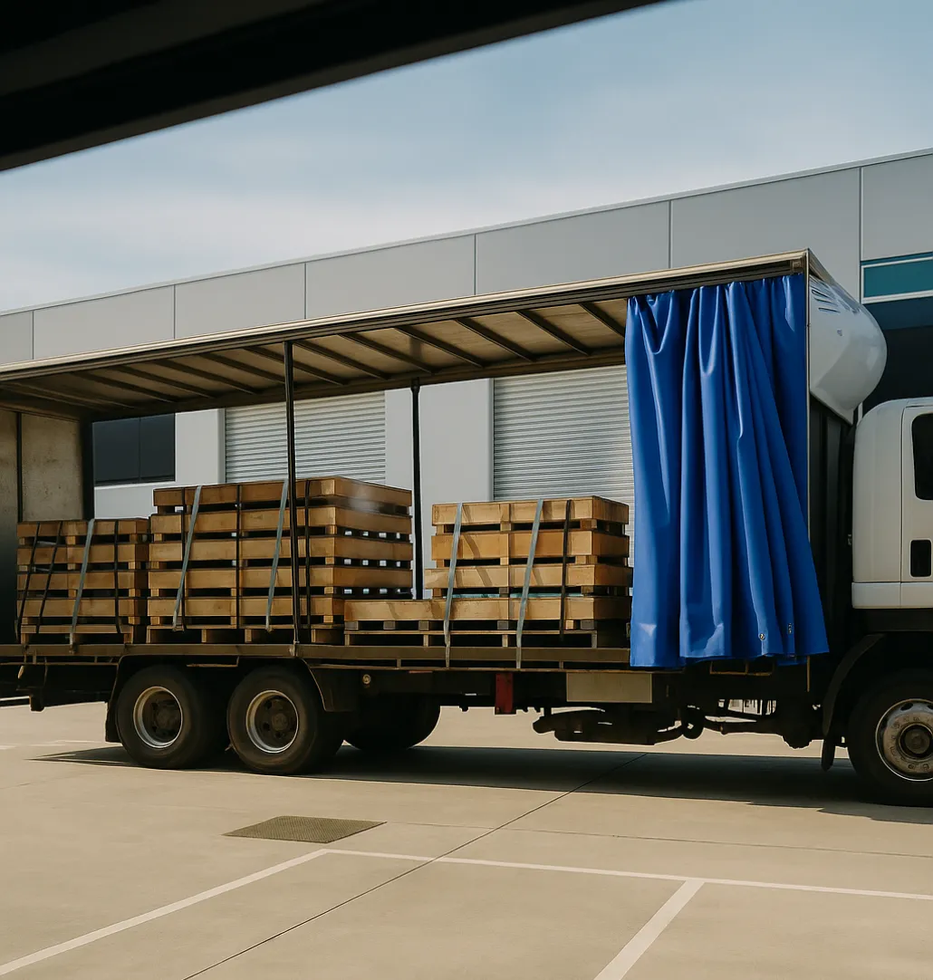 Truck delivering welding tables